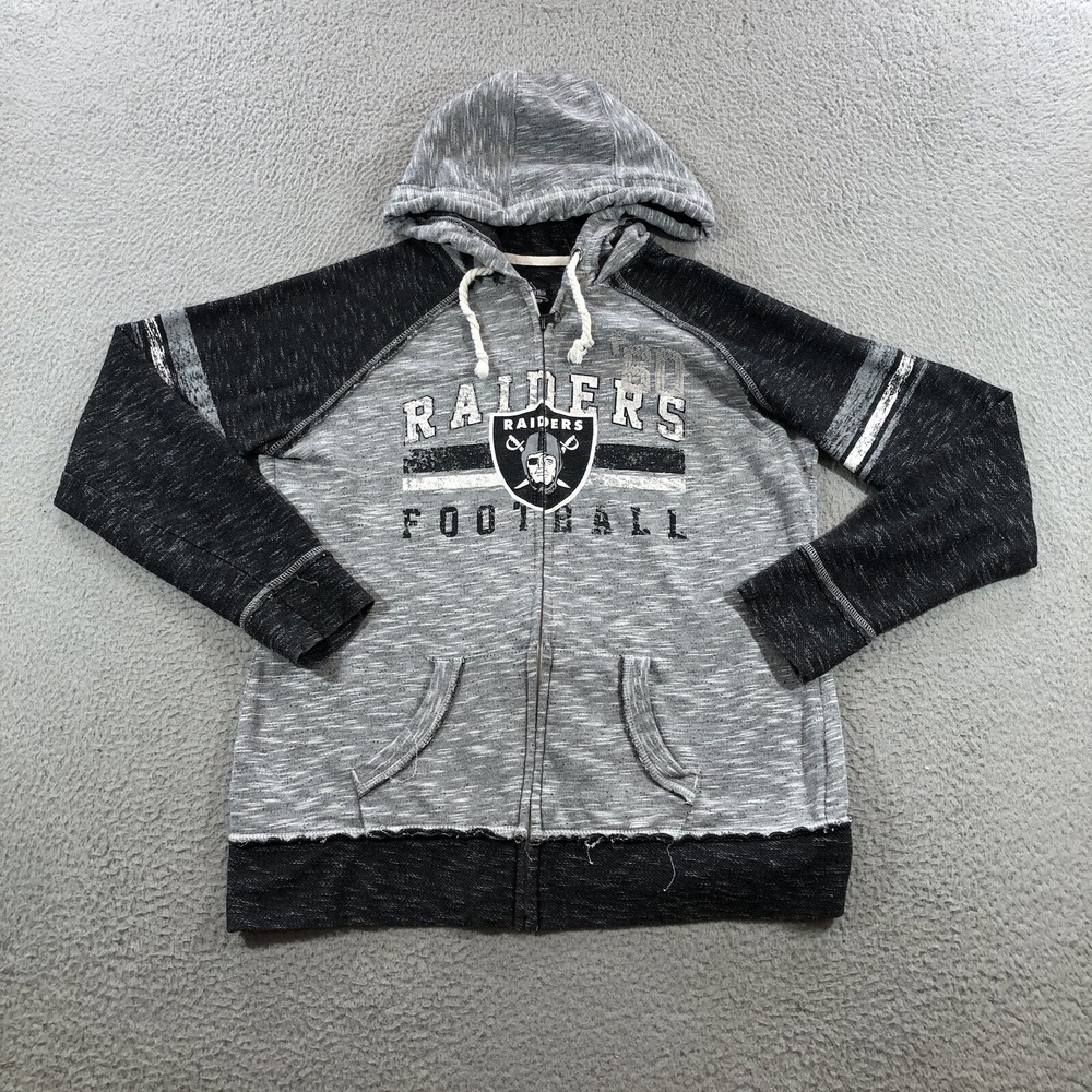majestic Full Zip Sweater Women's L Gray Black Retro Raiders Football NFL